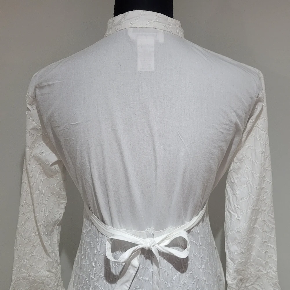 Dressed in White Women's Embroidered Boho Cotton Maxi Dress XS Fairycore Peasant - Picture 9 of 13